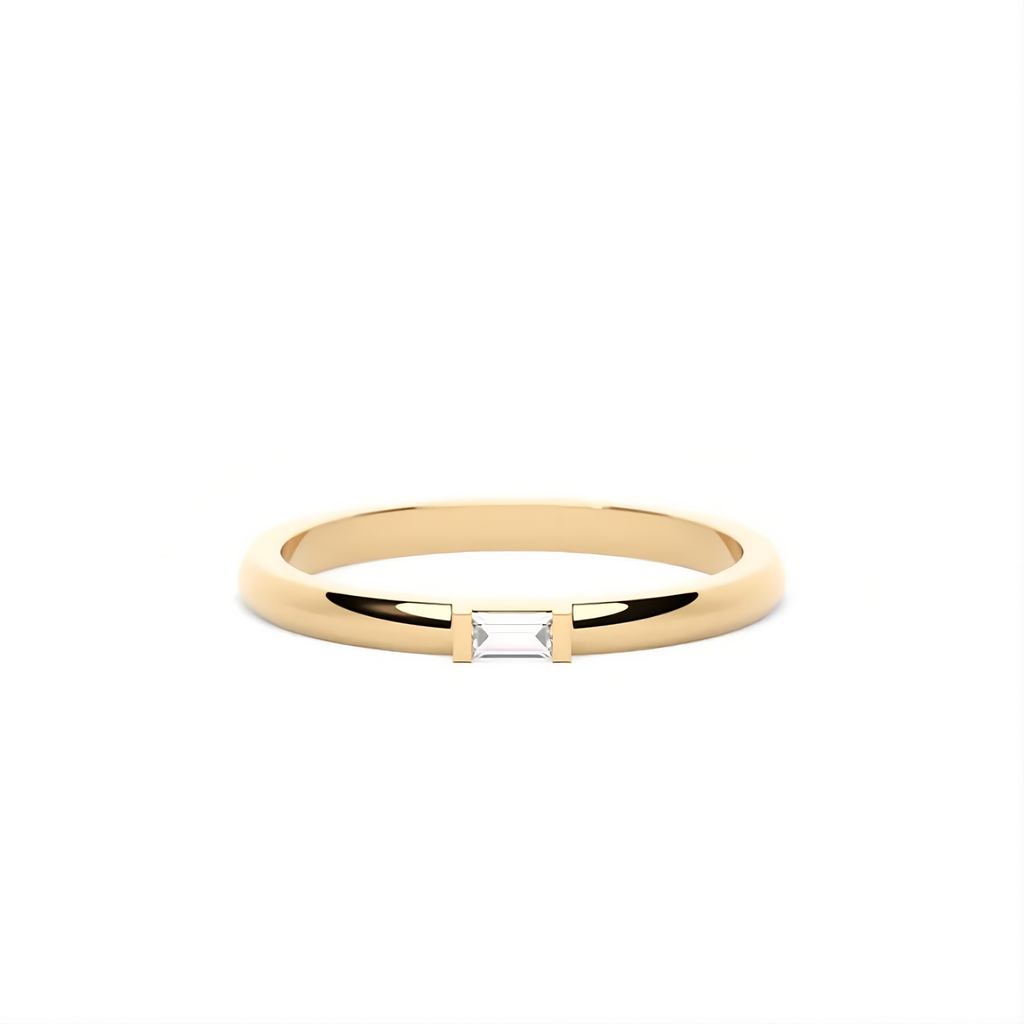 14K Solid Gold Baguette Stone Ring