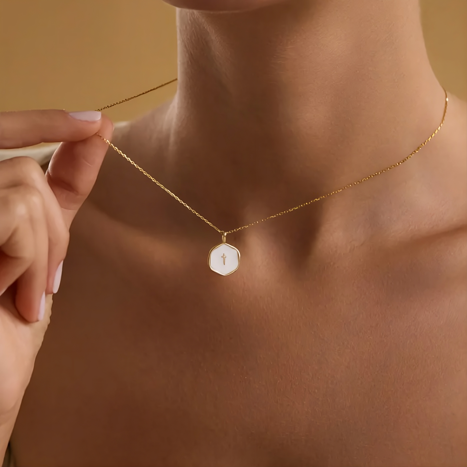Gold Enamel Dainty Cross Necklace