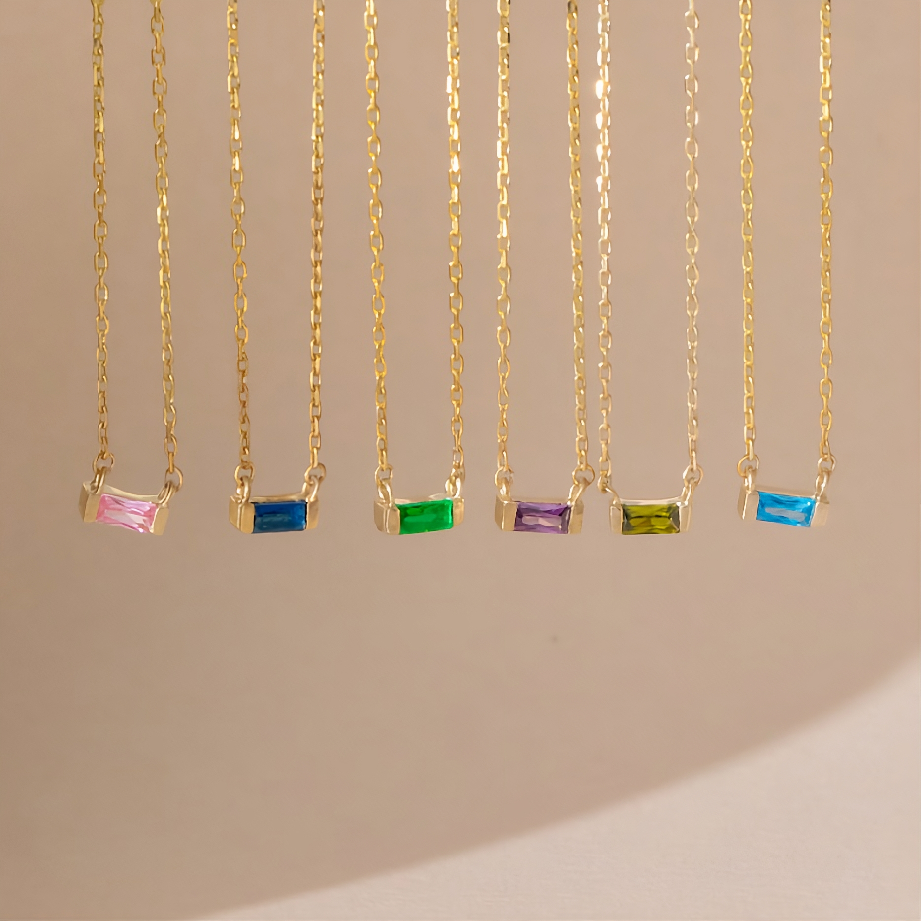 Baguette Birthstone Necklace