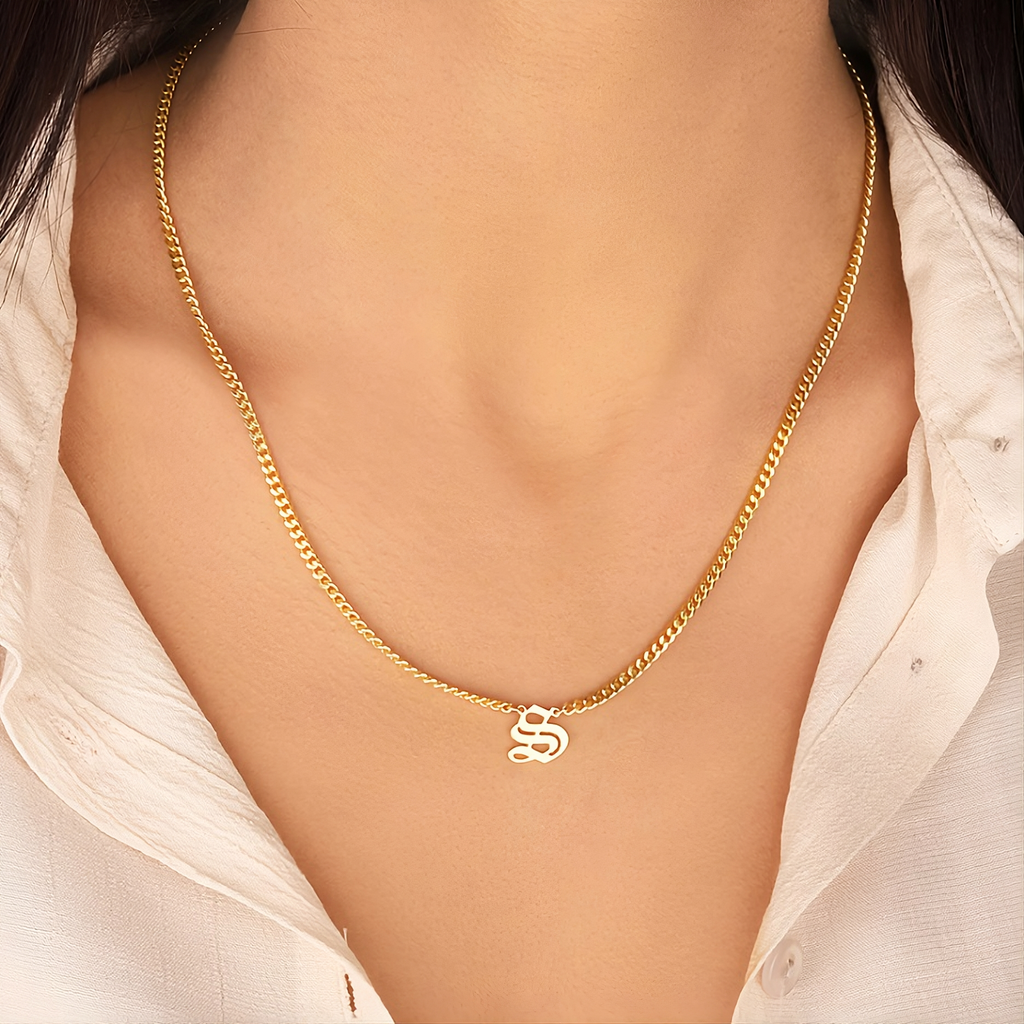Gothic Letter Necklace w/ Cuban Chain