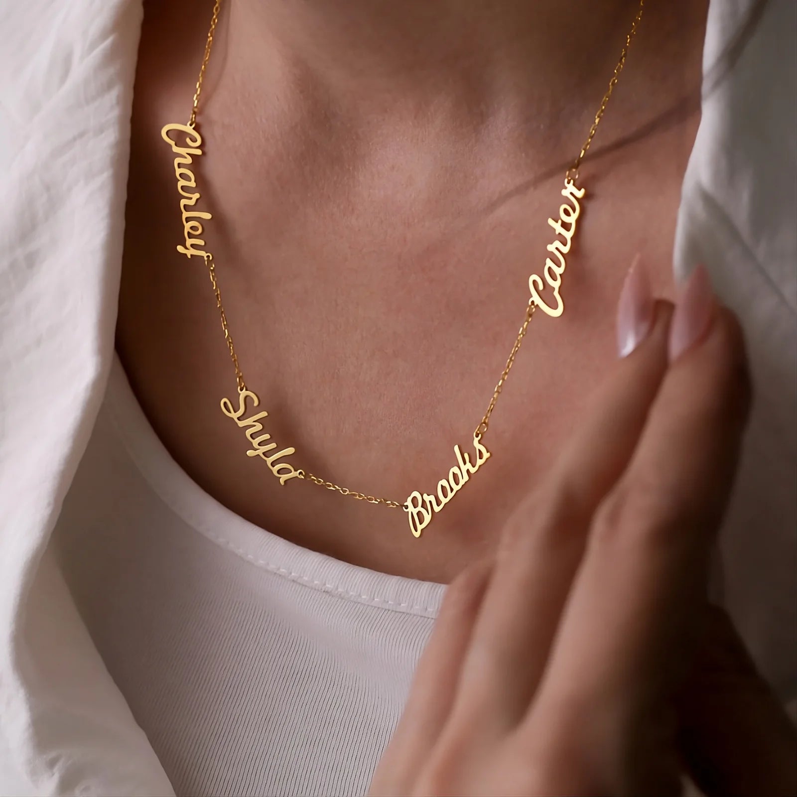 14k Solid Gold Multiple Name Necklace