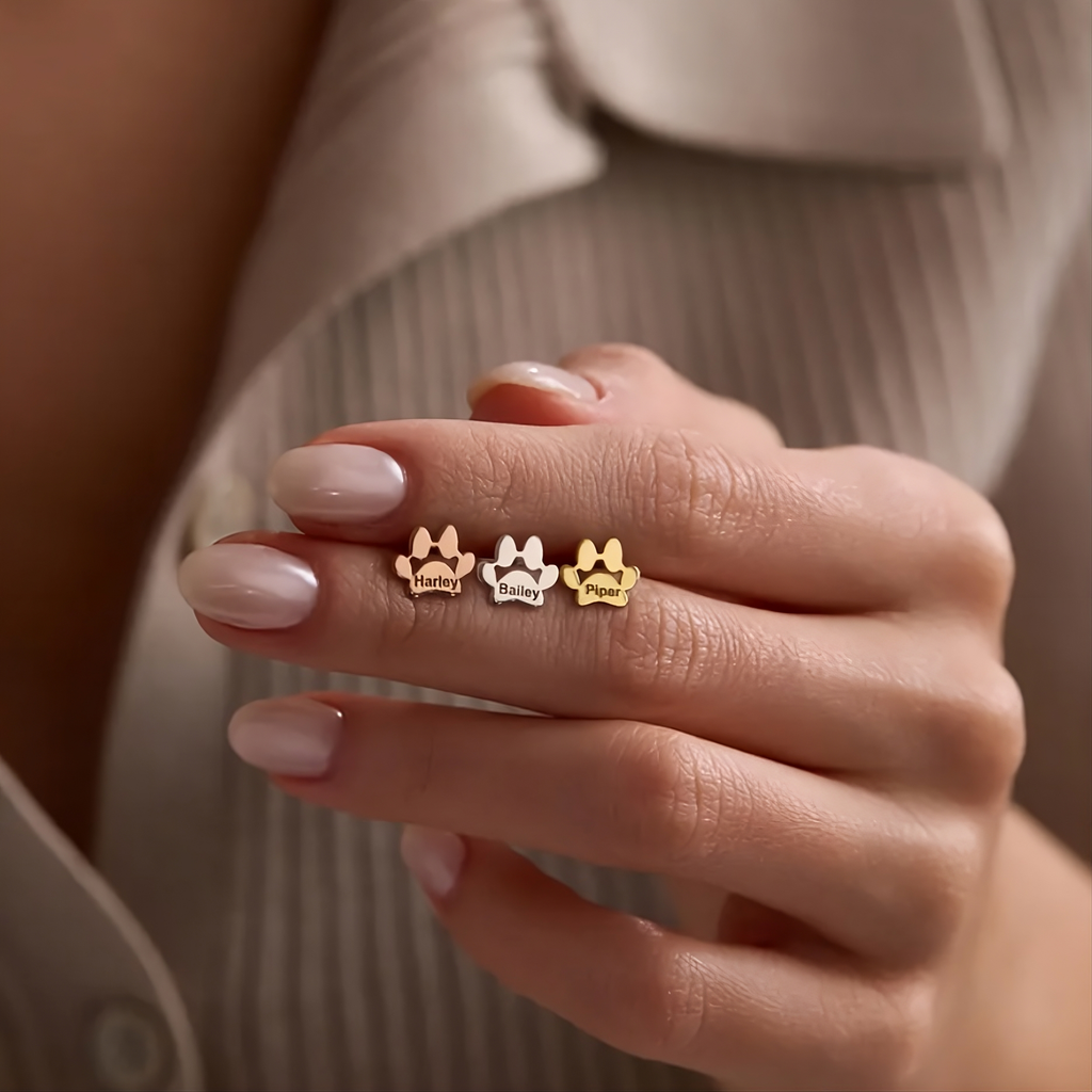 Engraved Paw Print Studs