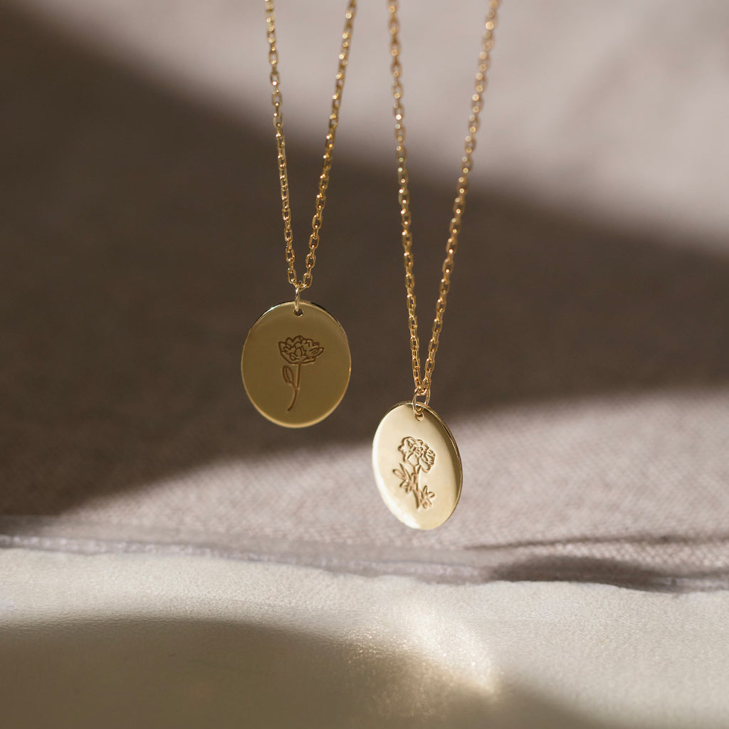 Oval Birth Flower Necklace
