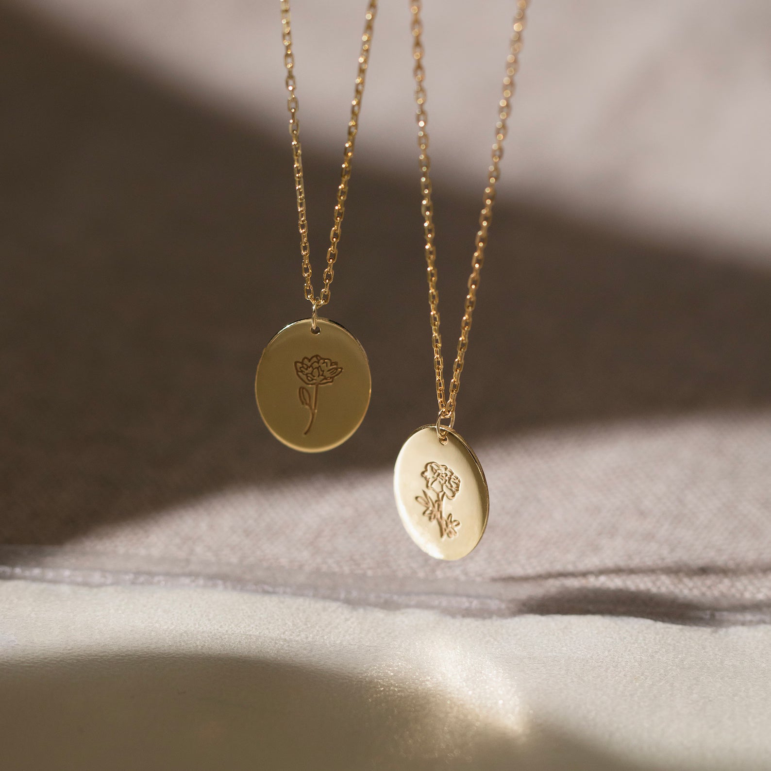 Oval Birth Flower Necklace