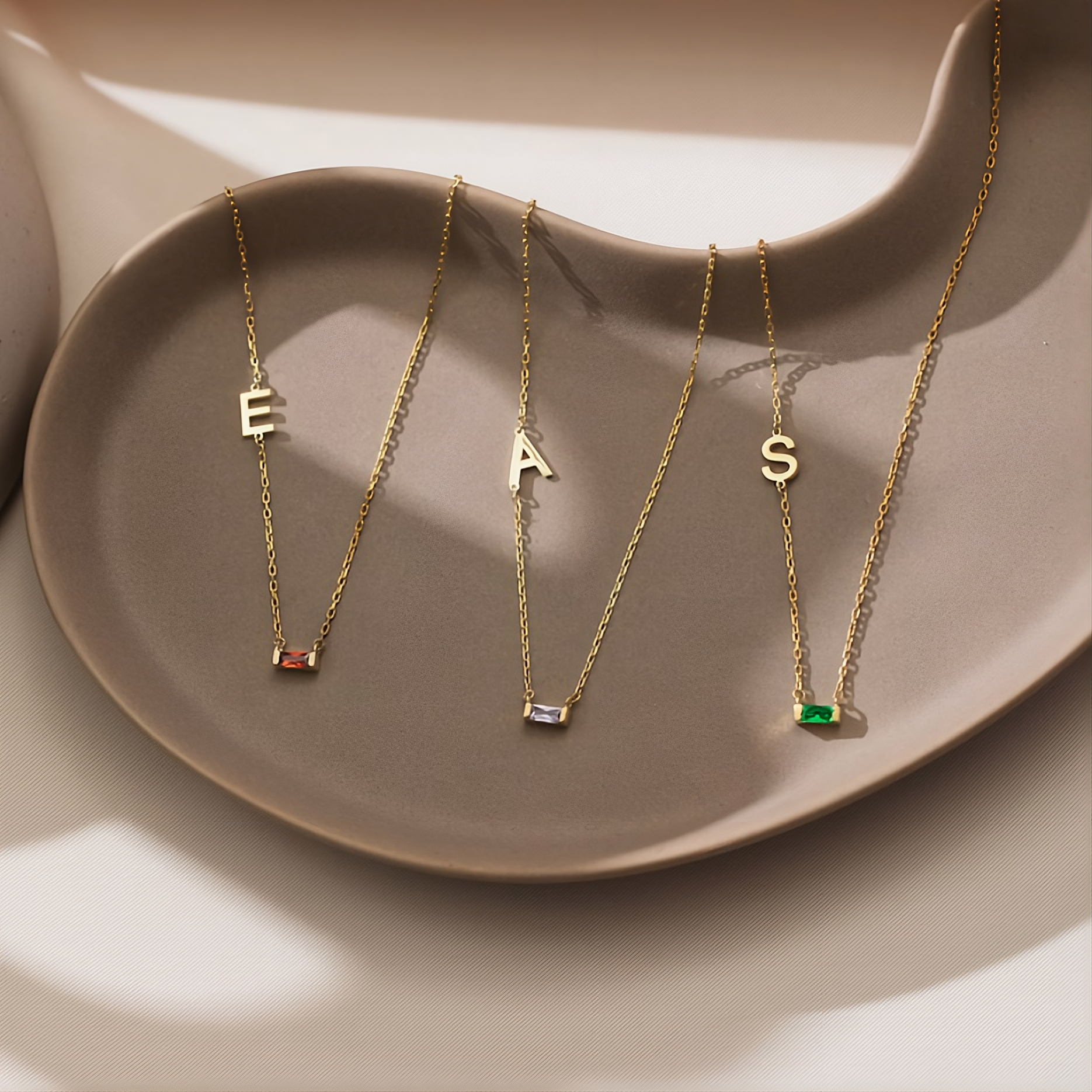 Initial Baguette Birthstone Necklace