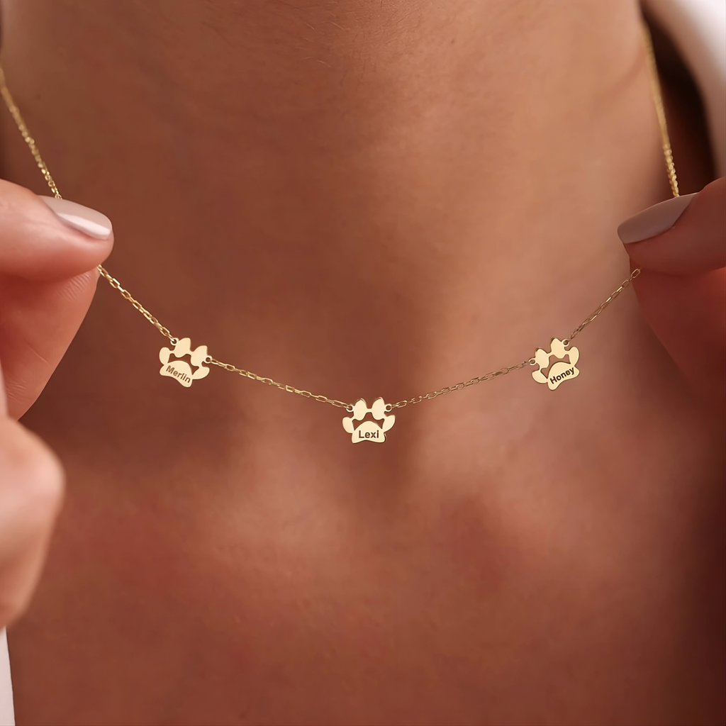 Paw Print Name Necklace