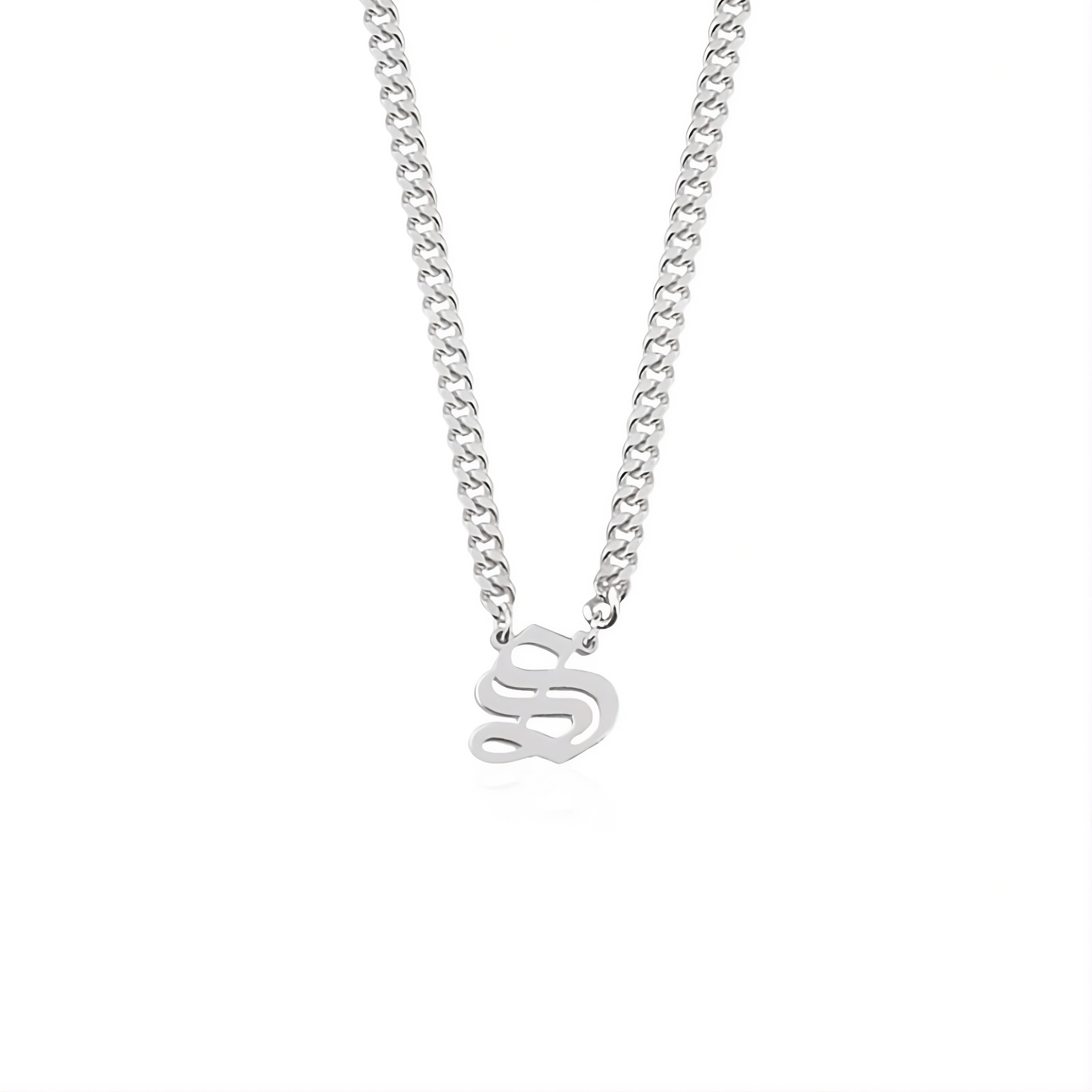 Gothic Letter Necklace w/ Cuban Chain