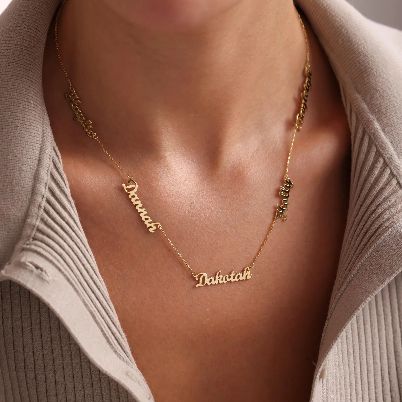 14k Solid Gold Multiple Name Necklace