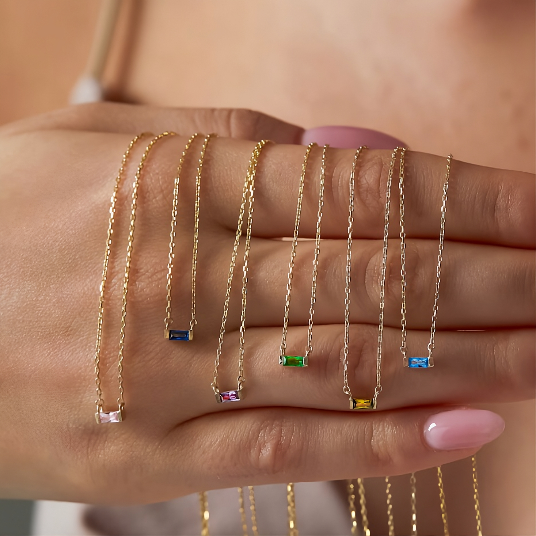 Baguette Birthstone Necklace