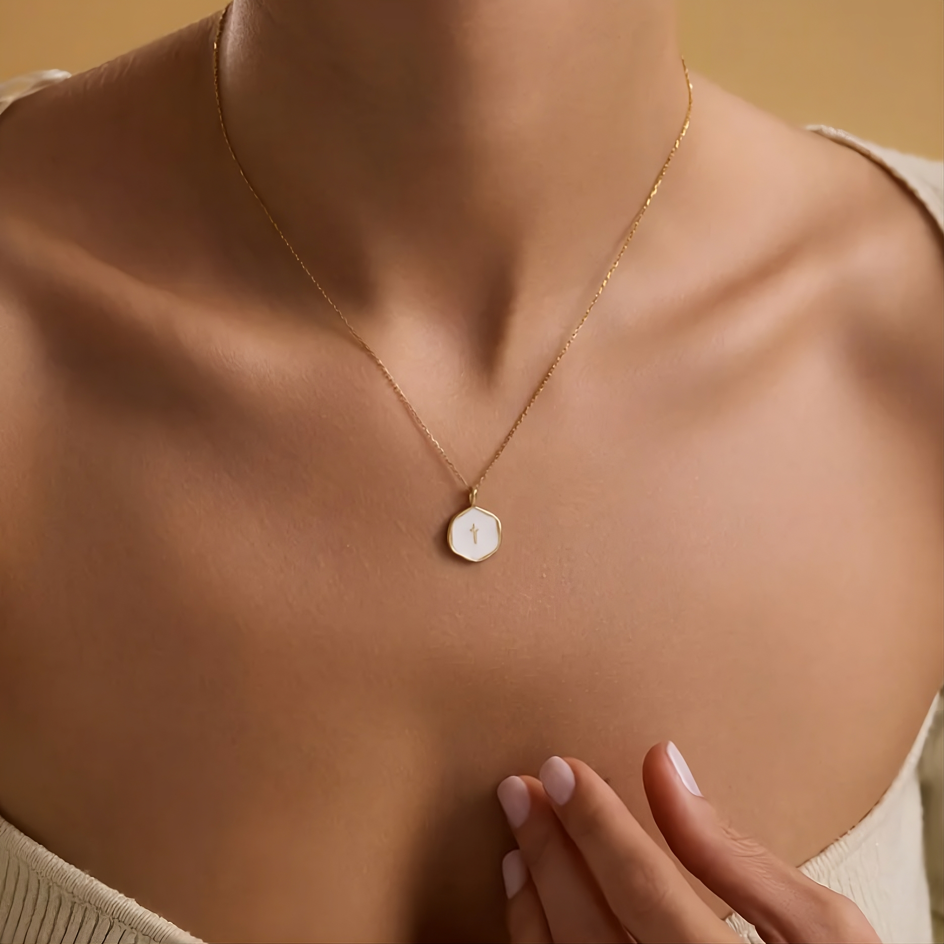 Gold Enamel Dainty Cross Necklace