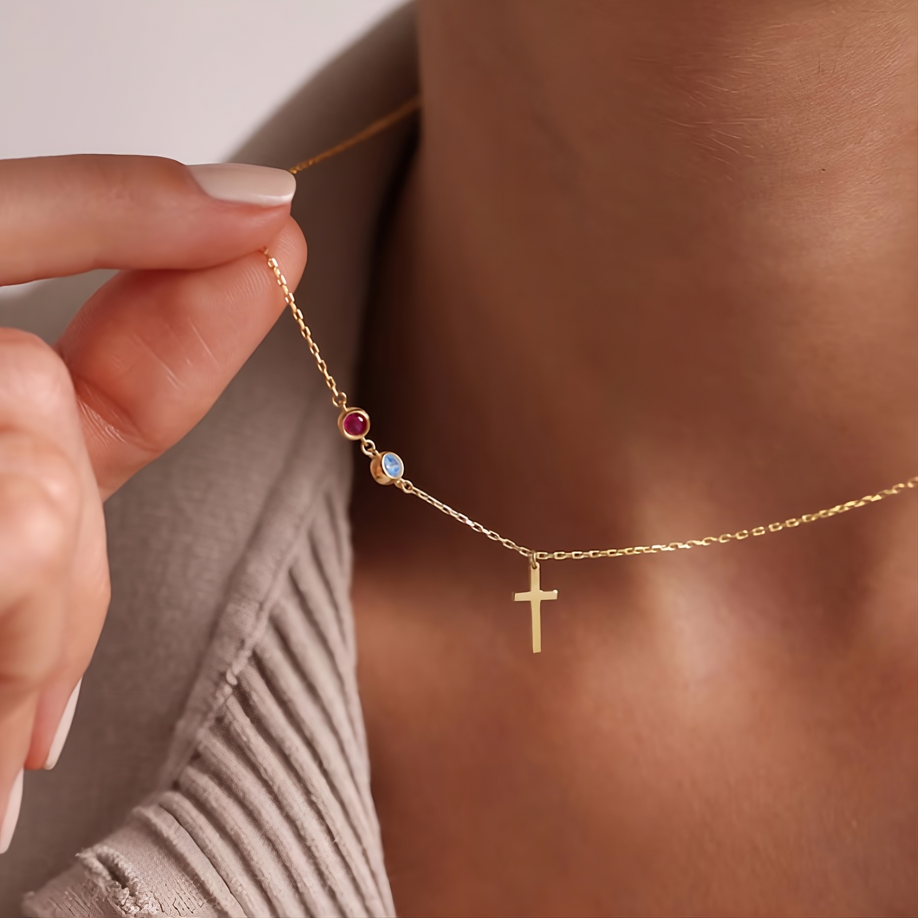 Birthstones Cross Necklace