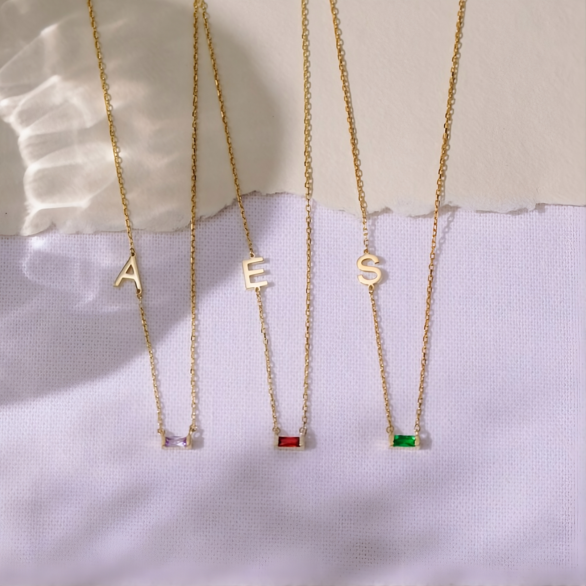 Initial Baguette Birthstone Necklace