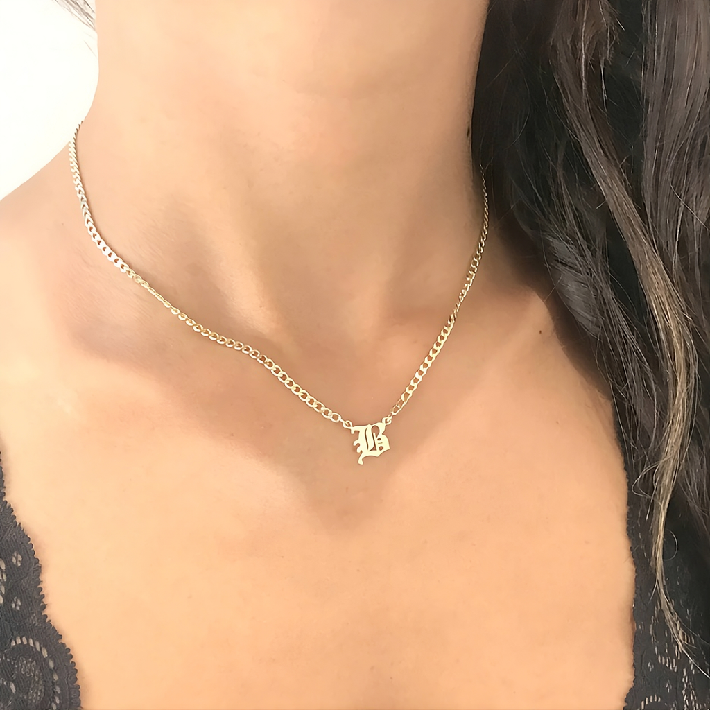 Gothic Letter Necklace w/ Cuban Chain