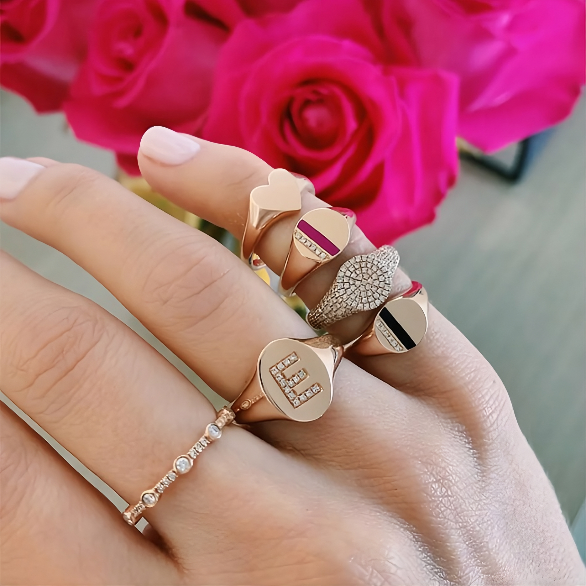 Oval Diamond Initial Ring