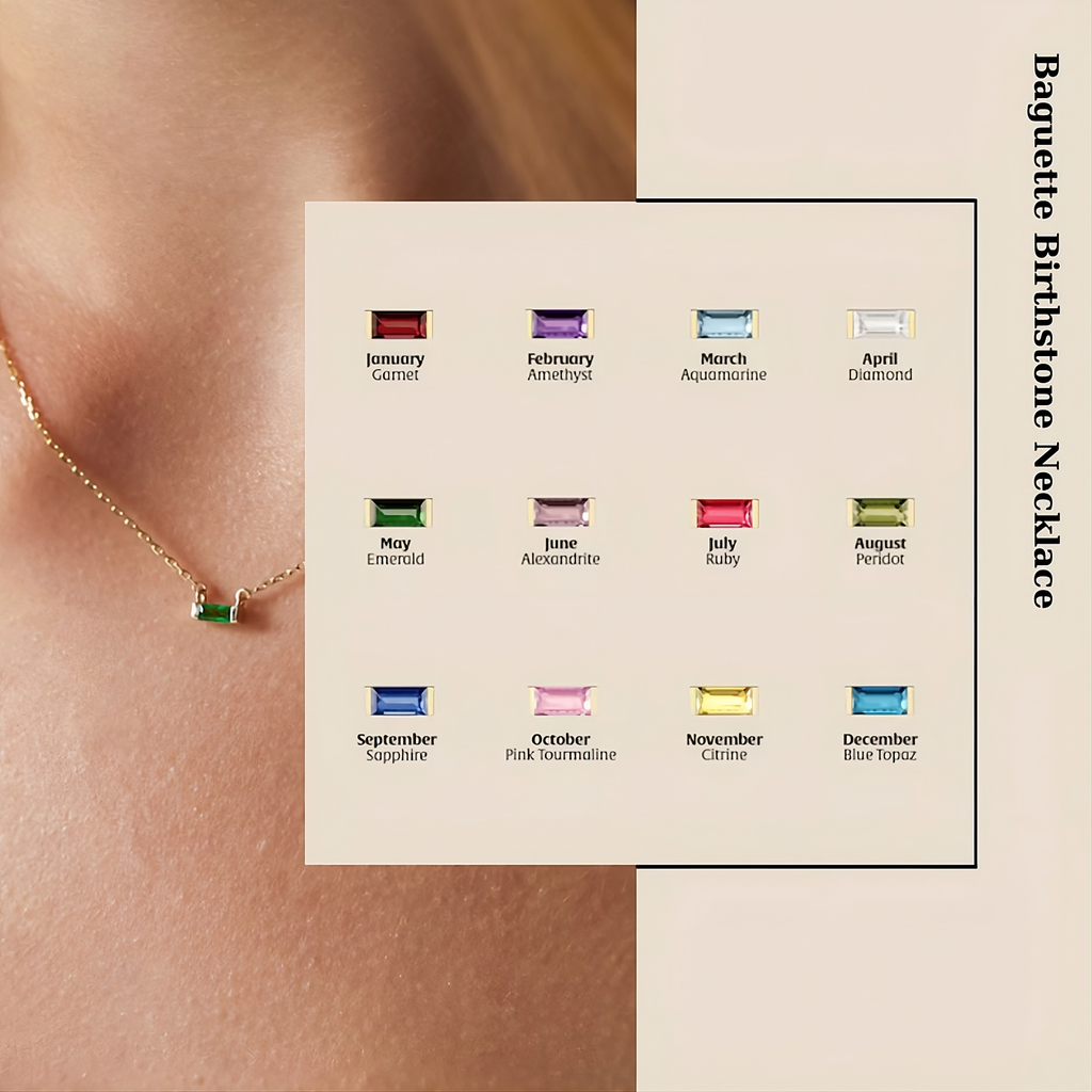 Initial Baguette Birthstone Necklace