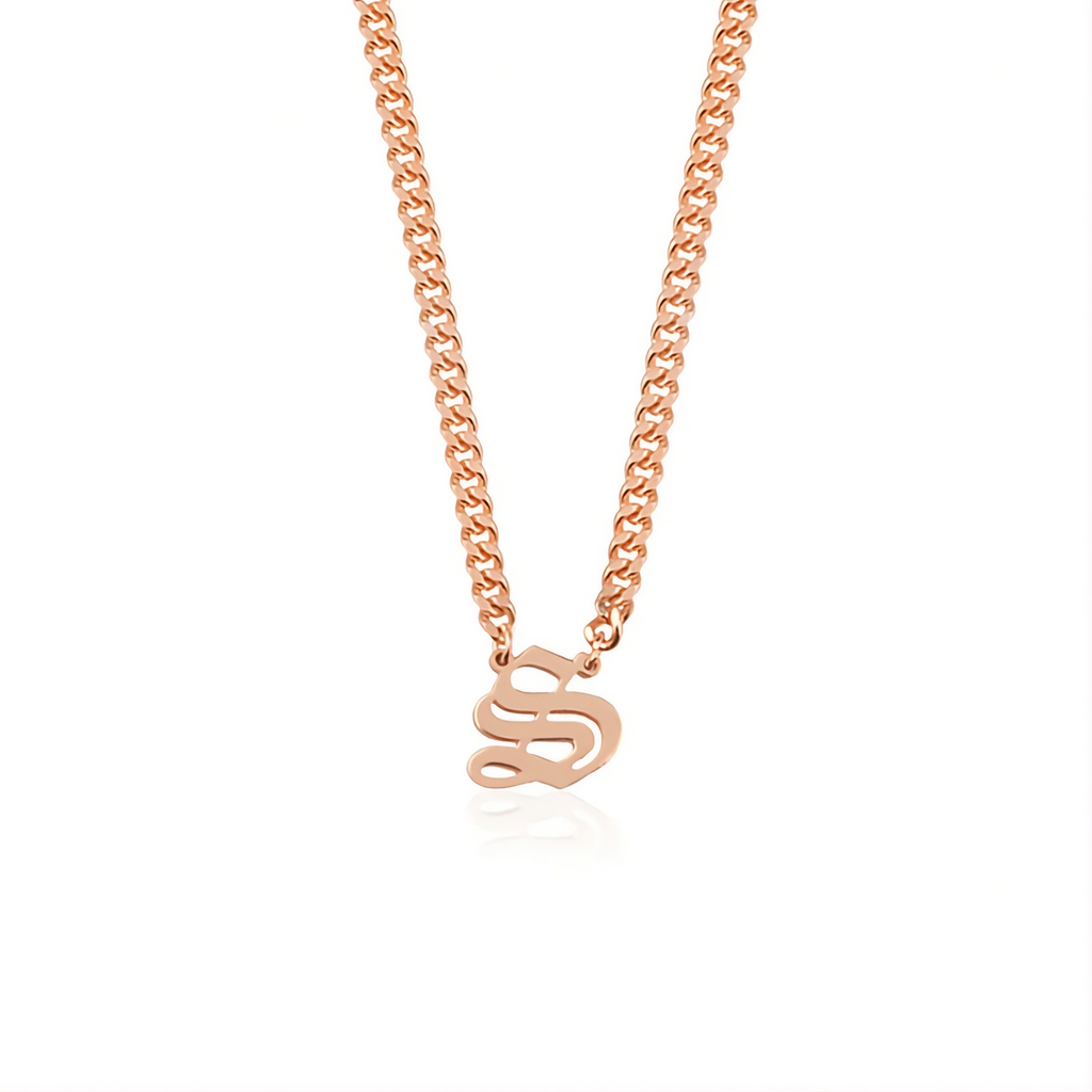 Gothic Letter Necklace w/ Cuban Chain