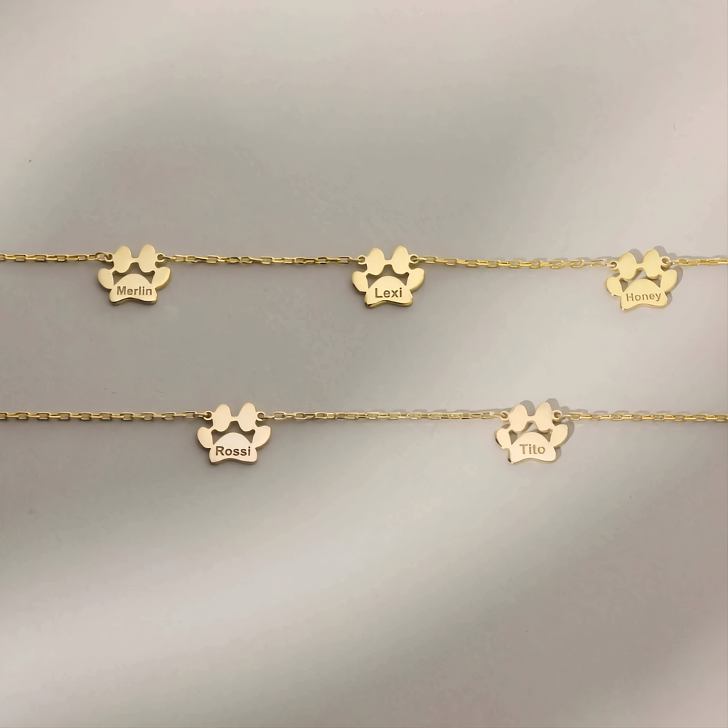 Paw Print Name Necklace