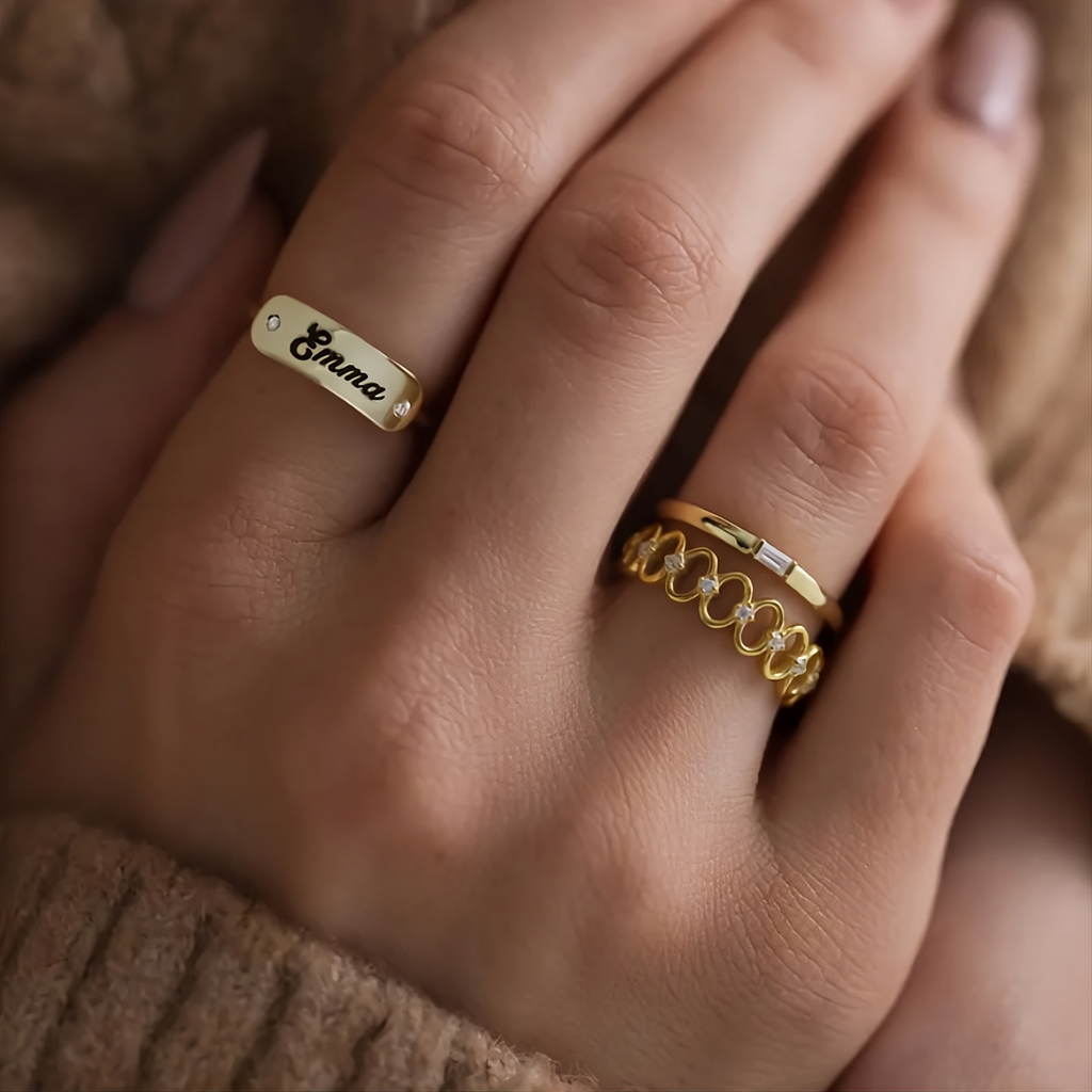 14K Solid Gold Baguette Stone Ring
