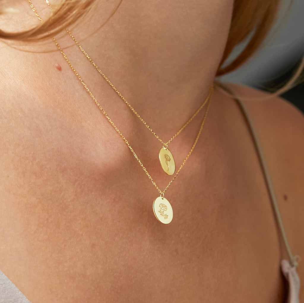 Oval Birth Flower Necklace