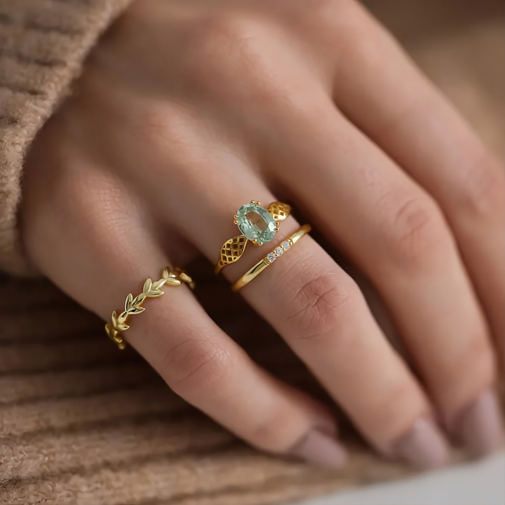 14K Solid Gold Baguette Stone Ring