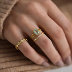 14K Solid Gold Baguette Stone Ring