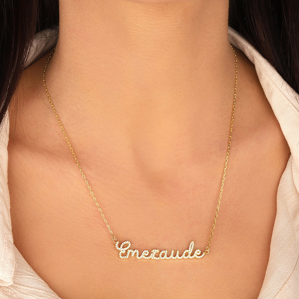 Name Necklace with CZ Stone