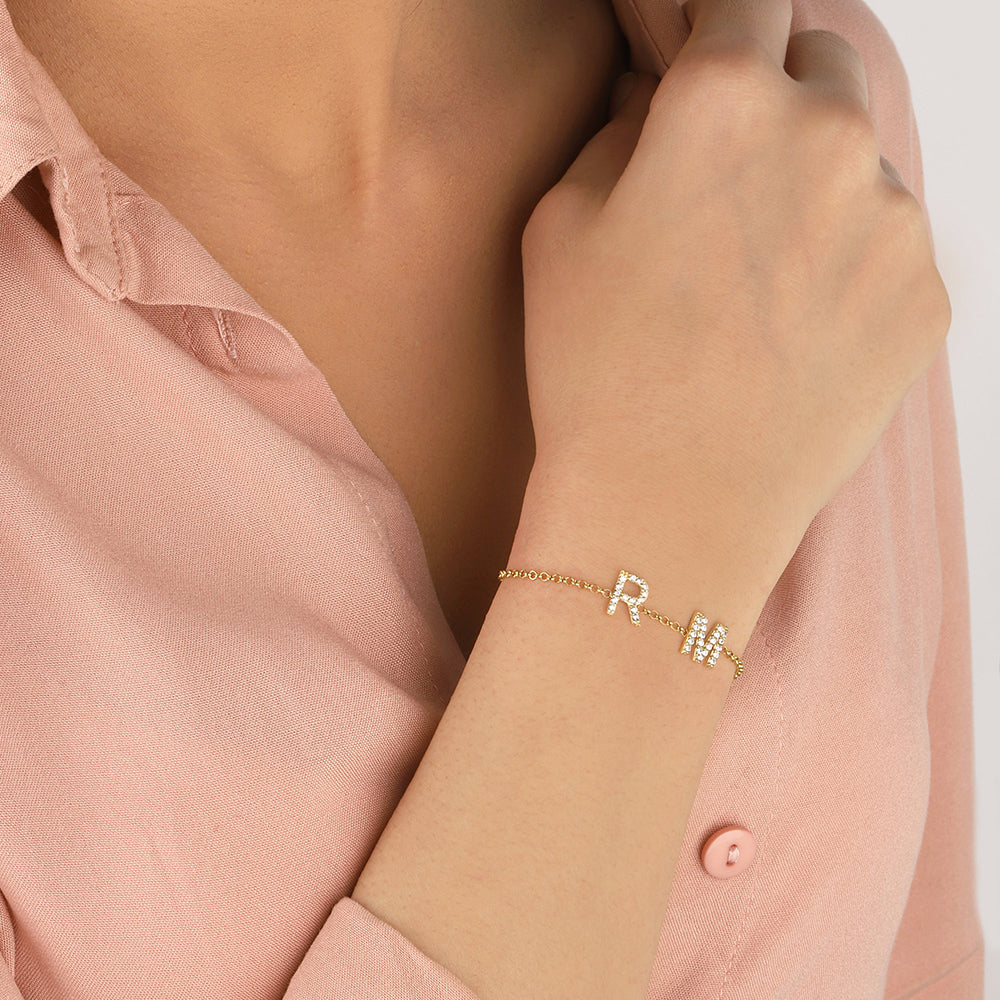 Initial Bracelet with Cz Stone