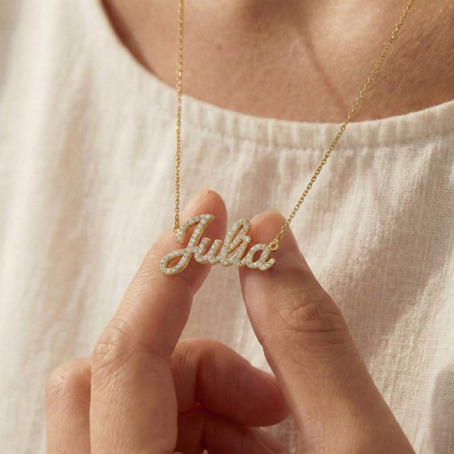 Name Necklace with CZ Stone