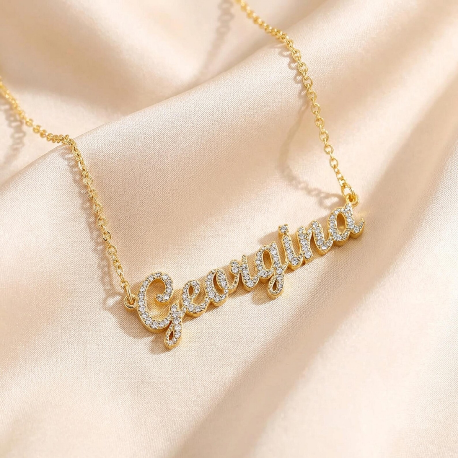 Name Necklace with CZ Stone