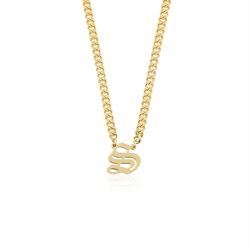 Gothic Letter Necklace w/ Cuban Chain