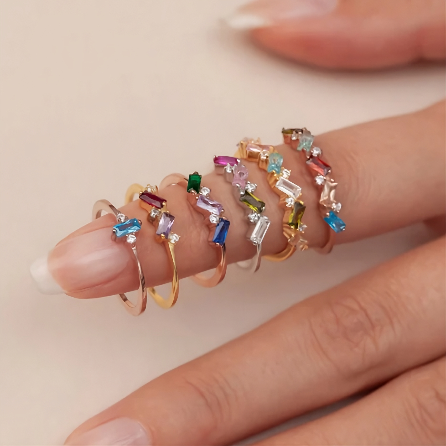 Birthstone Baguette Ring