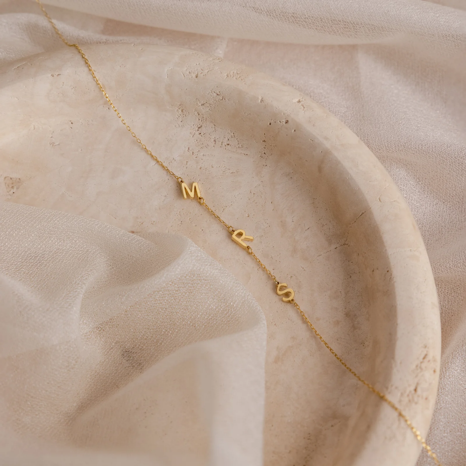 14k Solid Gold Sideways Initial Necklace