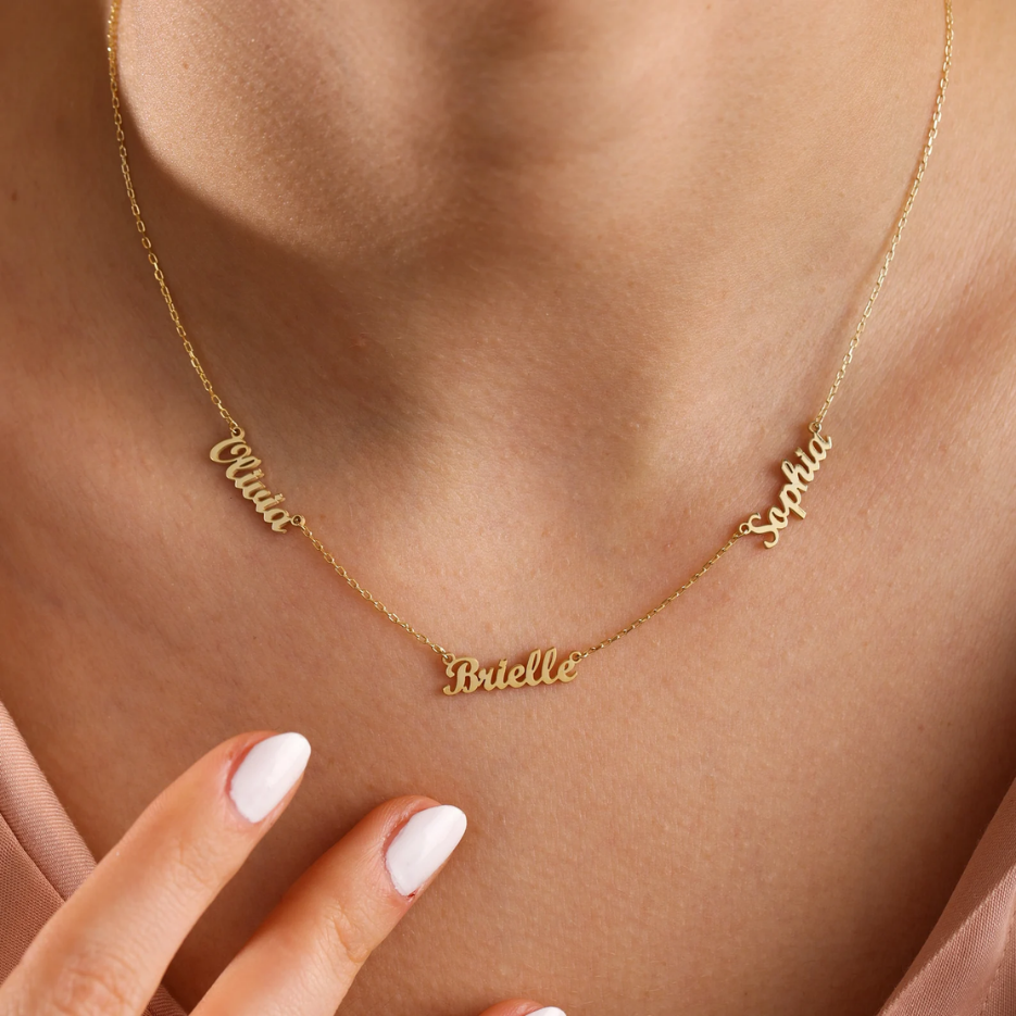 14k Solid Gold Multiple Name Necklace