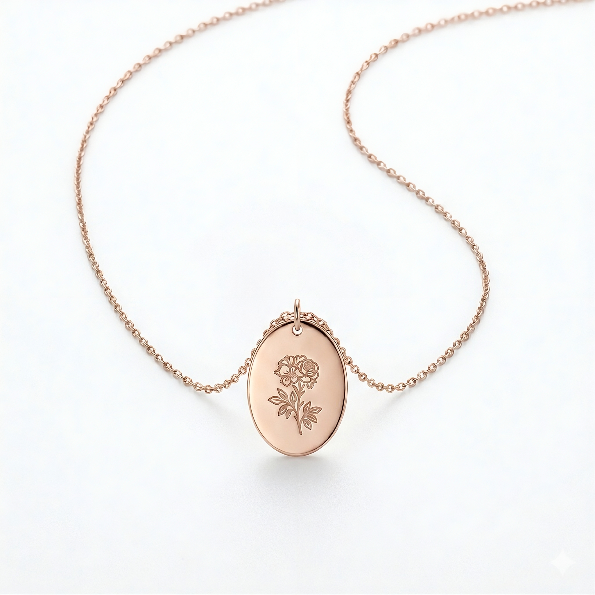 Oval Birth Flower Necklace