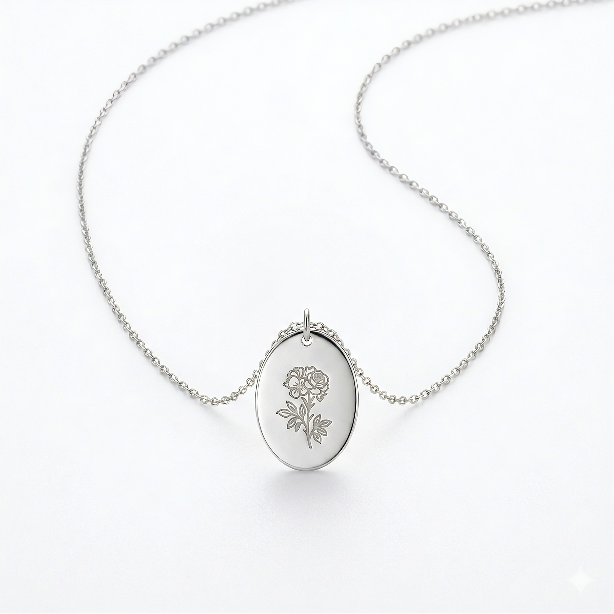 Oval Birth Flower Necklace