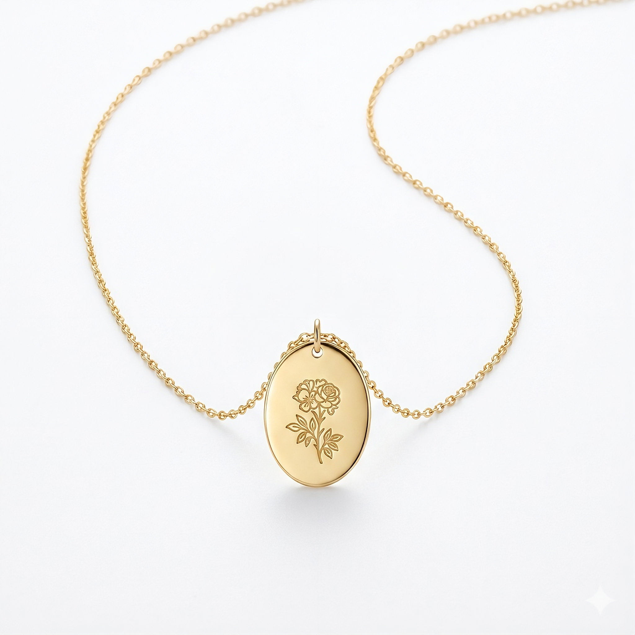 Oval Birth Flower Necklace