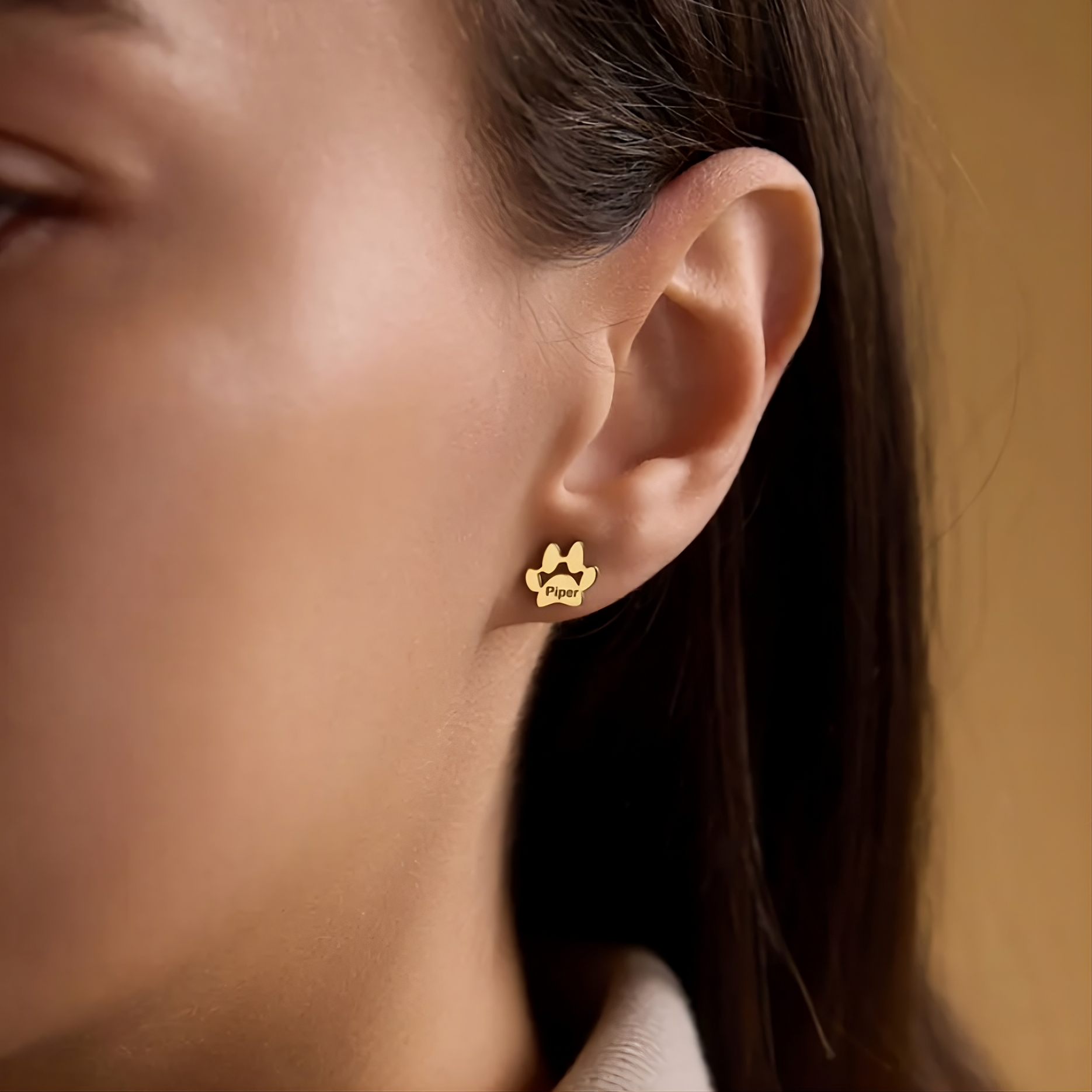 Engraved Paw Print Studs