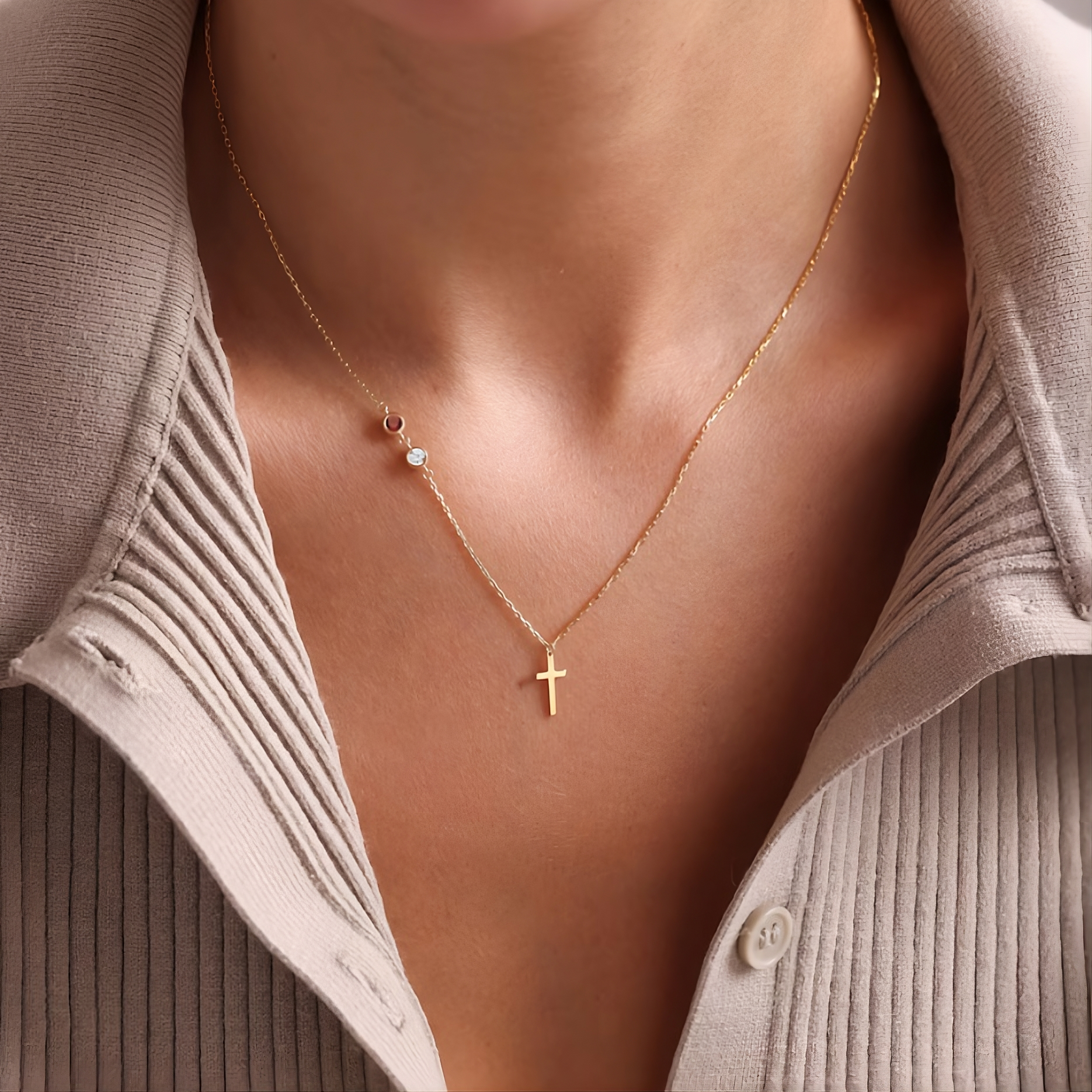 Birthstones Cross Necklace