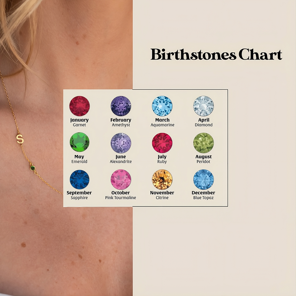 Sideways Initial Birthstone Necklace