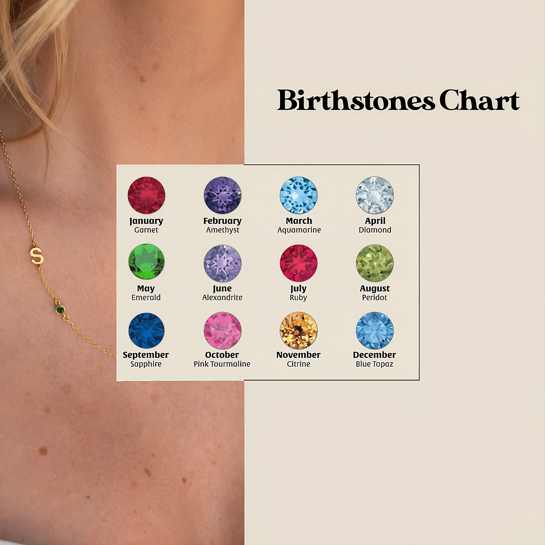 Sideways Initial Birthstone Necklace