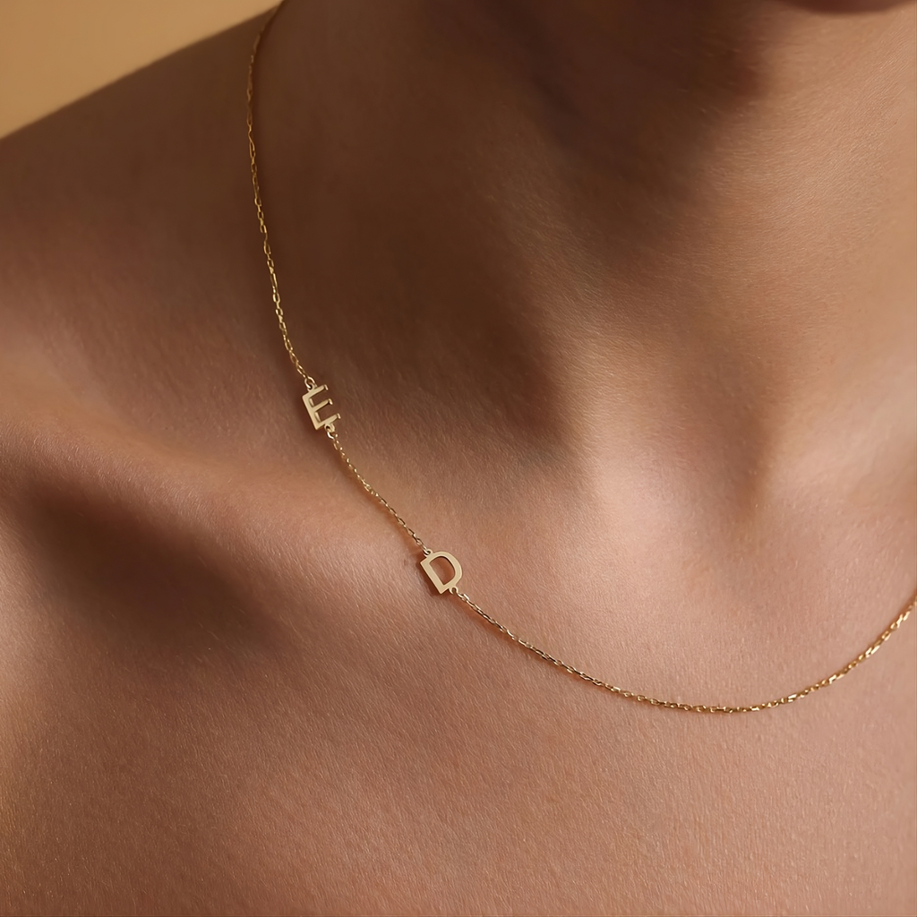 14k Solid Gold Sideways Initial Necklace