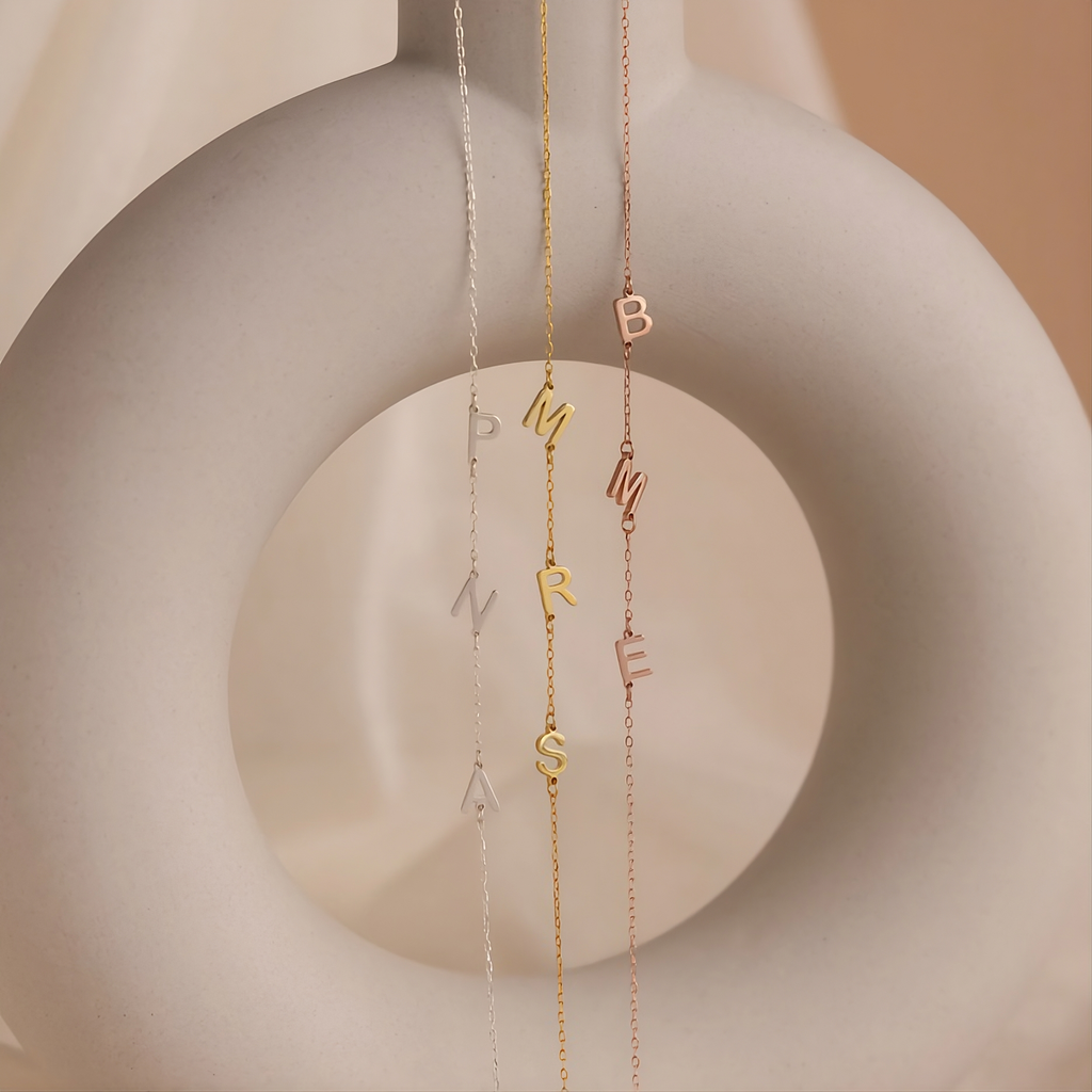 14k Solid Gold Sideways Initial Necklace