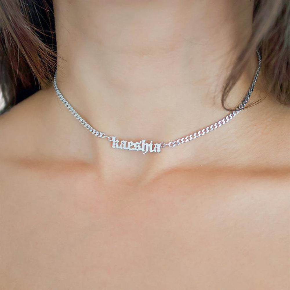 14k Solid Gold Gothic Name Necklace