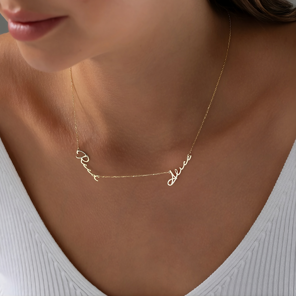 14k Solid Gold Two Name Necklace