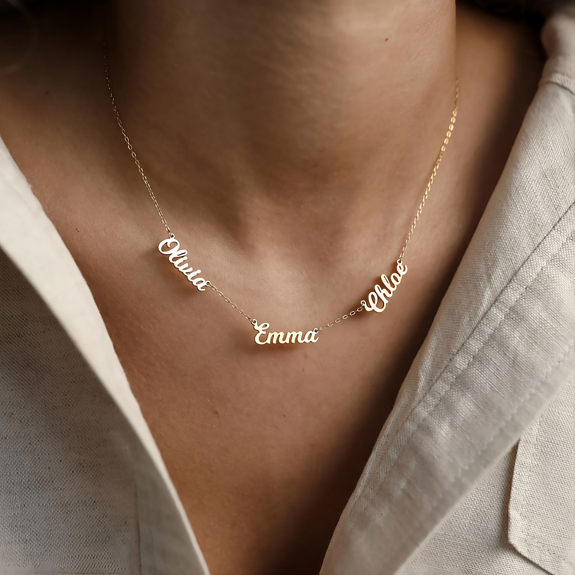 14k Solid Gold Multiple Name Necklace