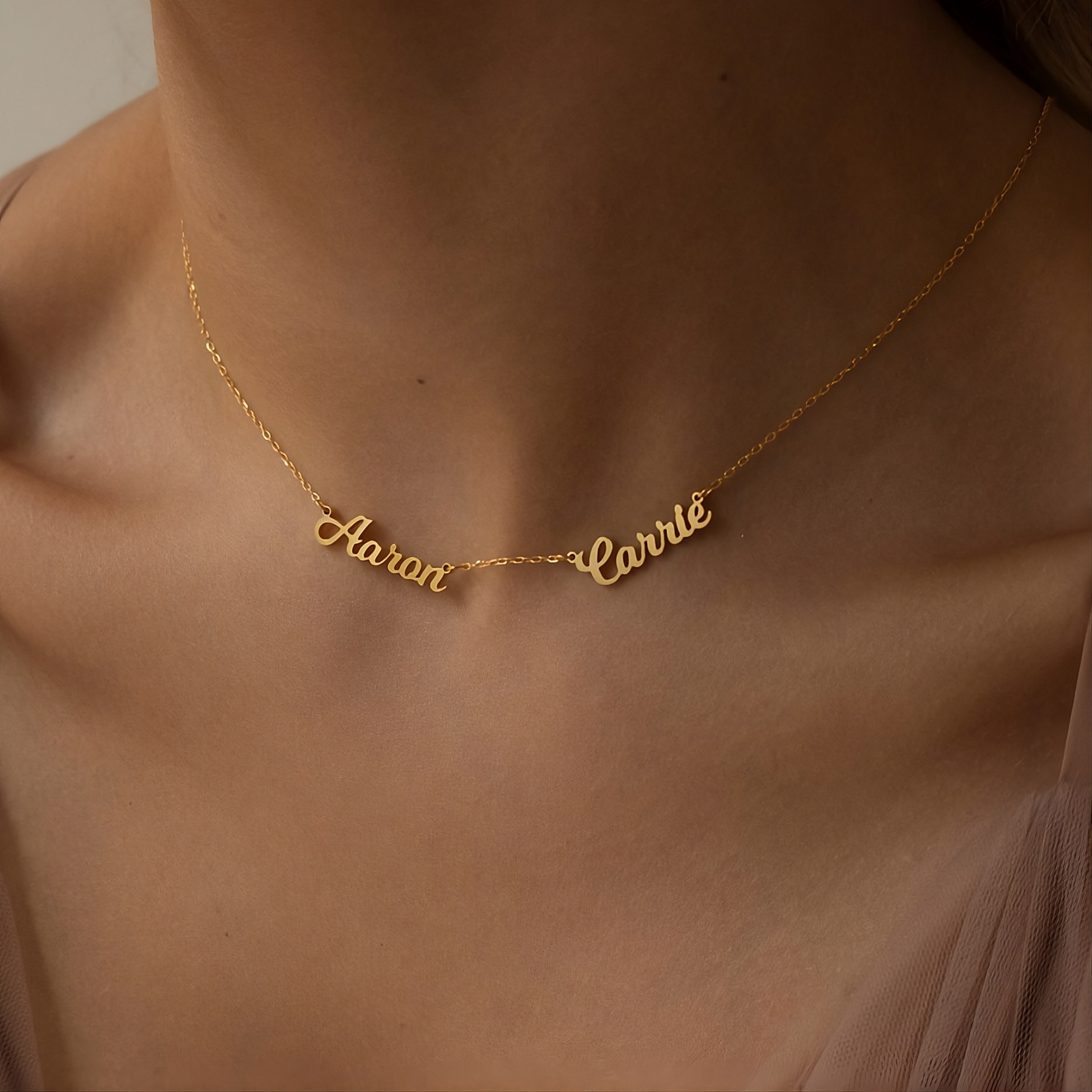 14k Solid Gold Two Name Necklace