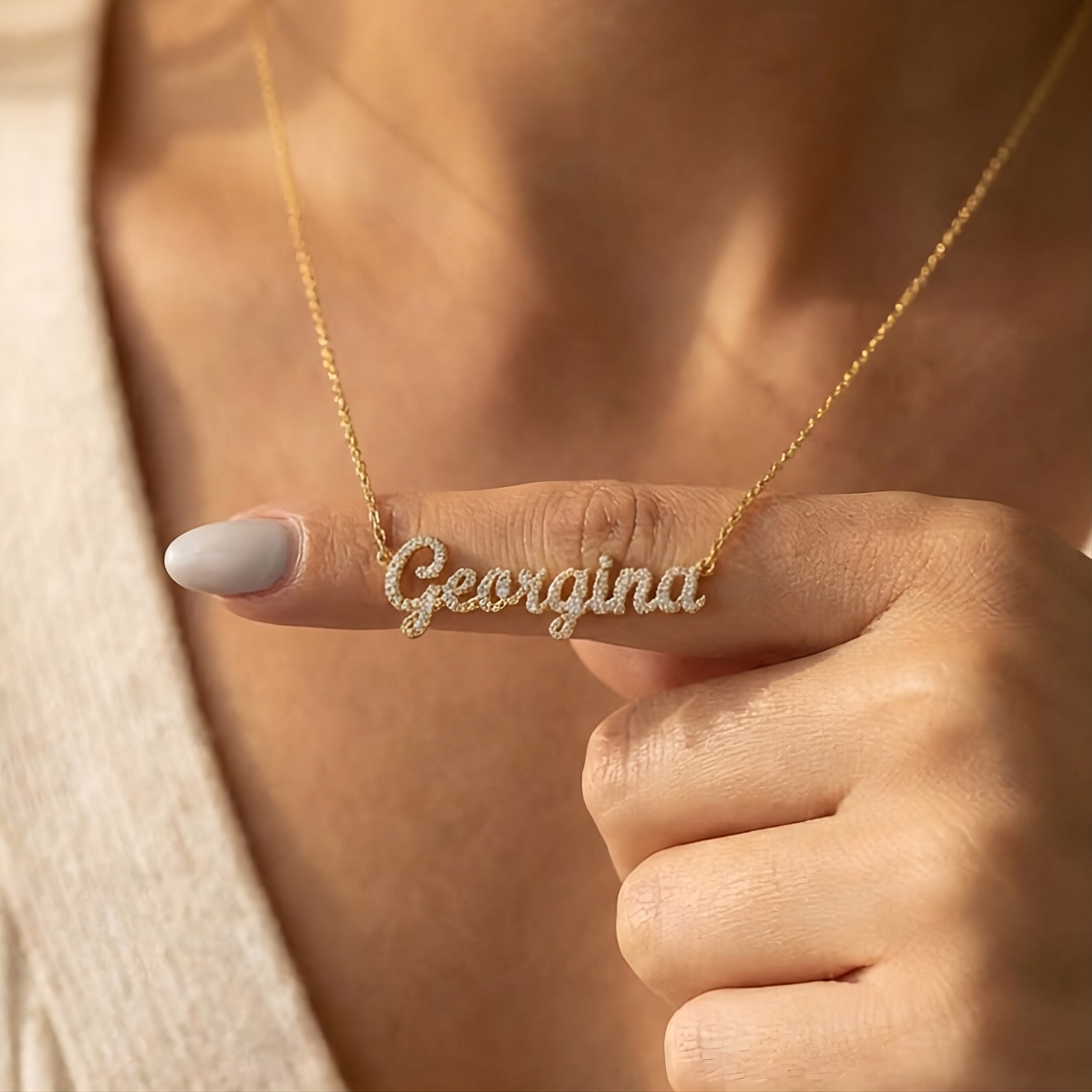 Name Necklace with CZ Stone