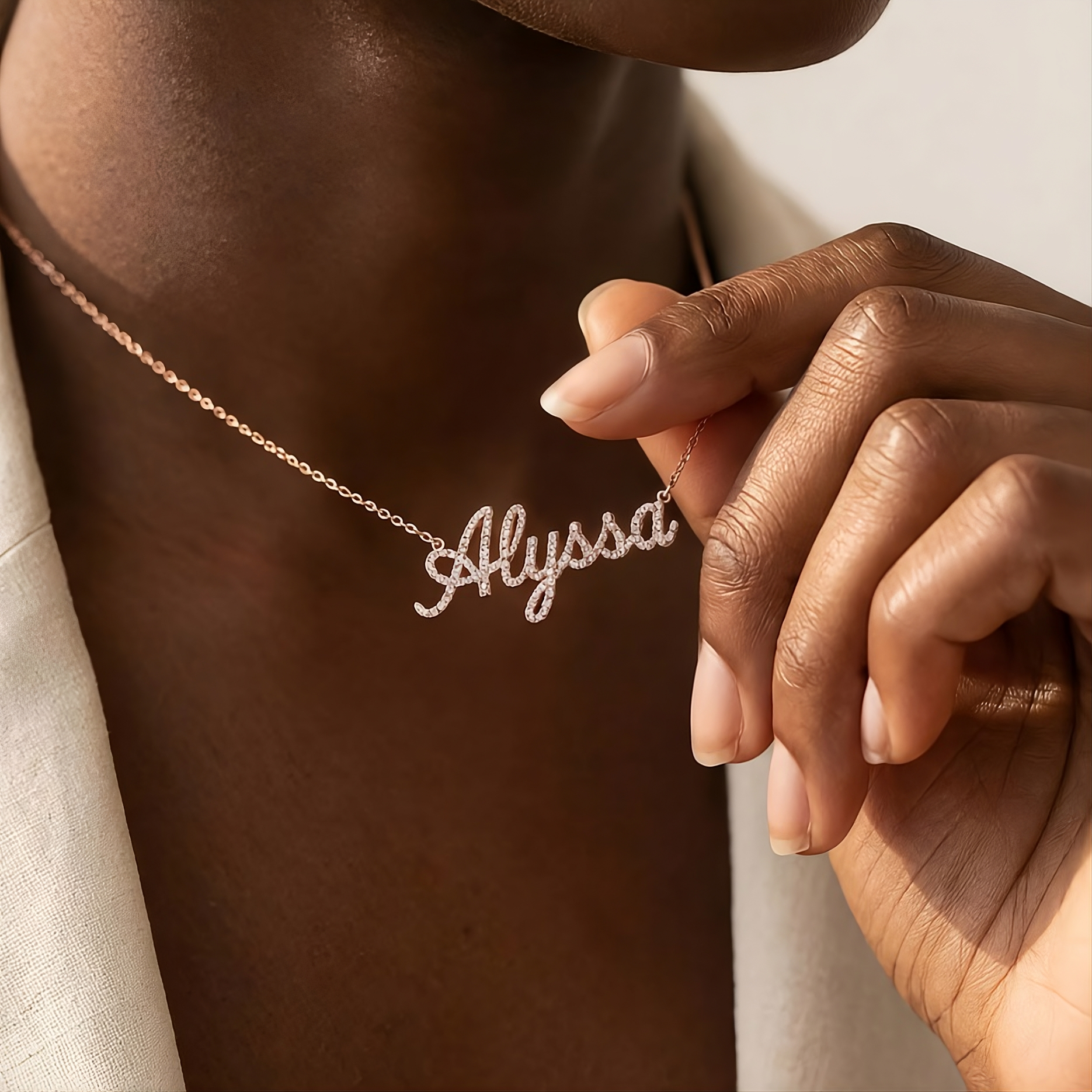Name Necklace with CZ Stone