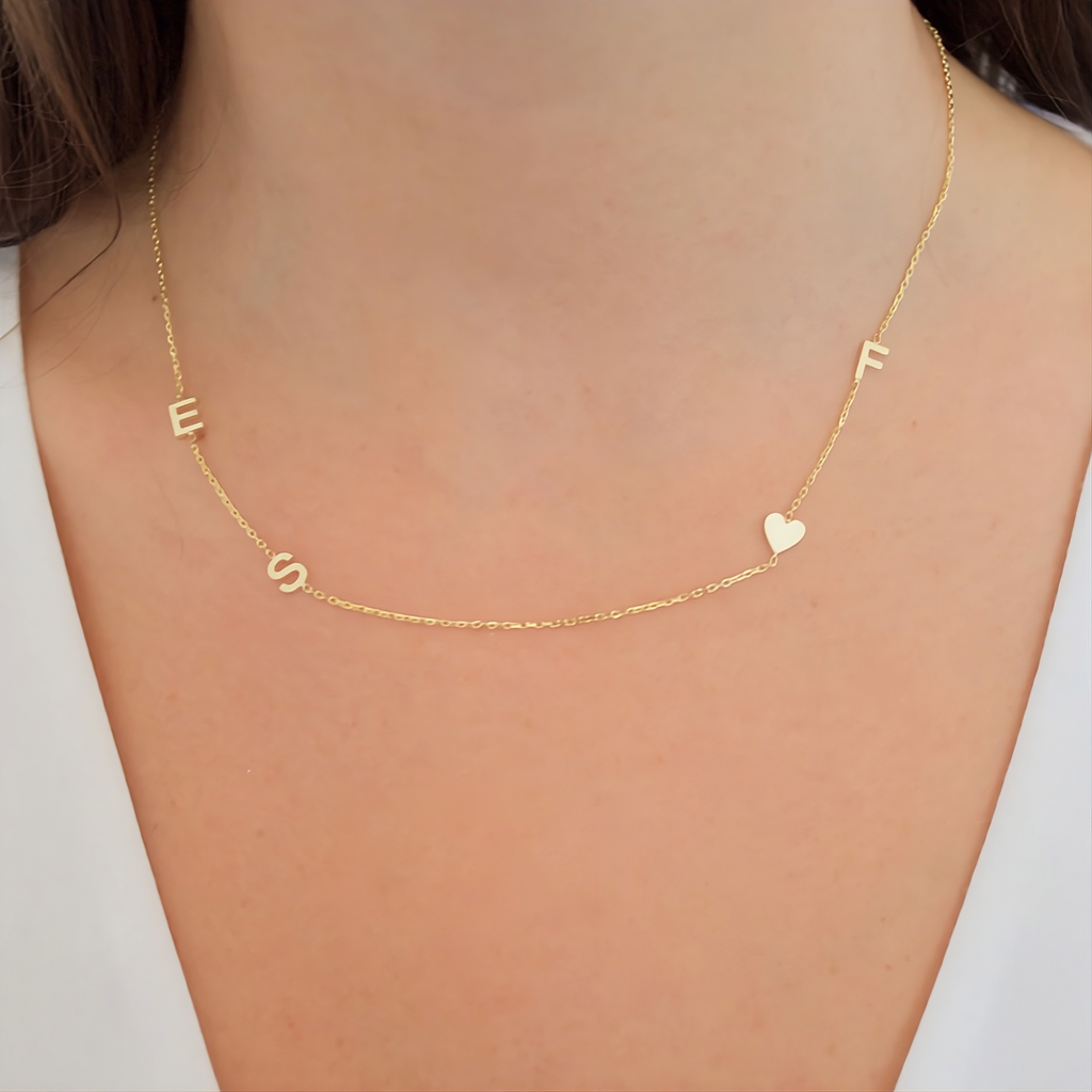 Sideways Initial Birthstone Necklace