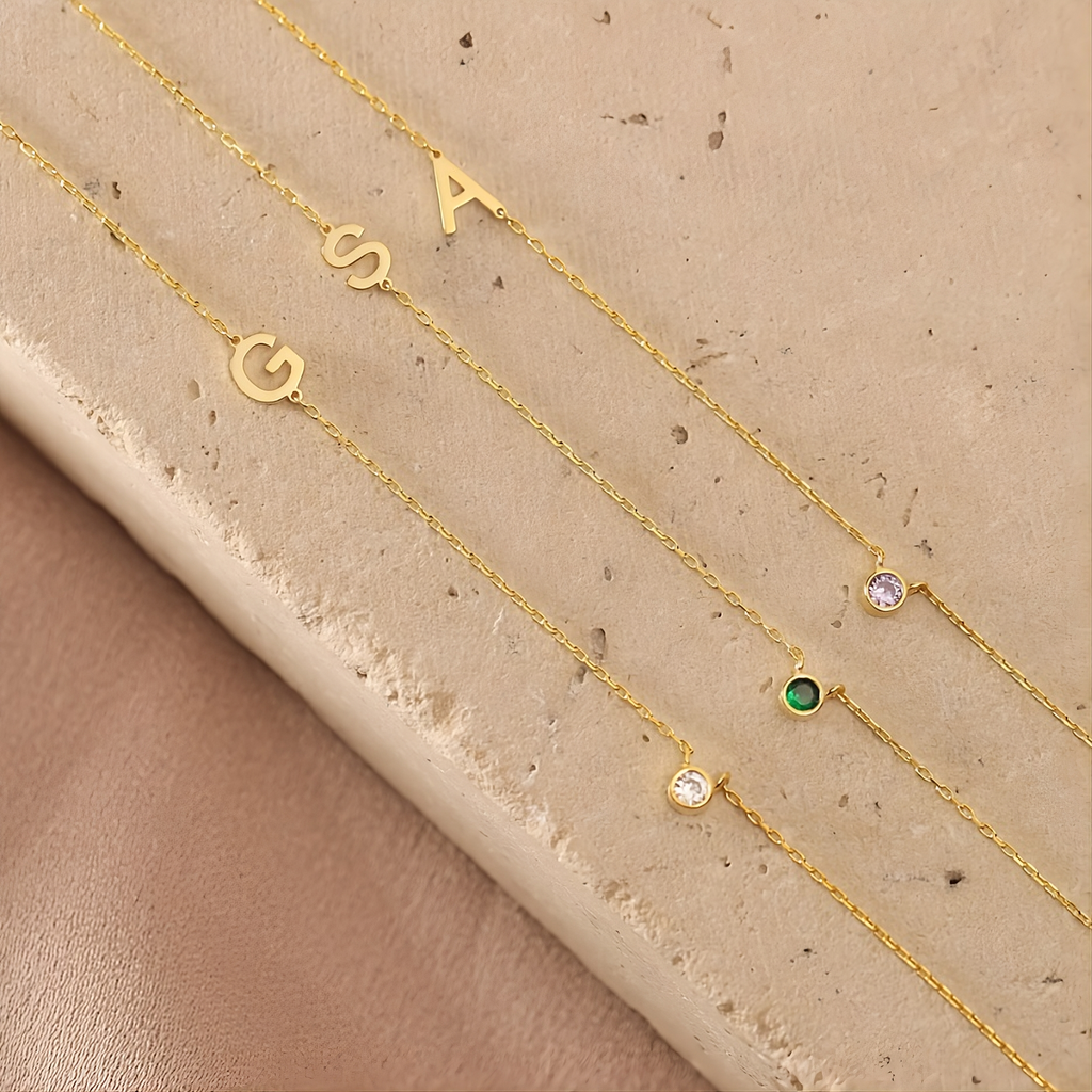 Sideways Initial Birthstone Necklace